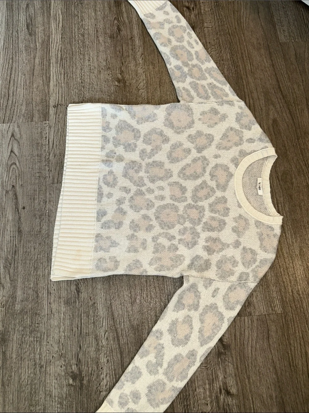 Splendid Collection Leopard Print Wool Cashmere Blend Sweater Size Large Neutral